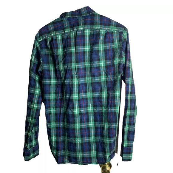 Tailored by J. Crew Shirt Mens Small Button Up Cotton Blue Green Plaid Check - Picture 2 of 7